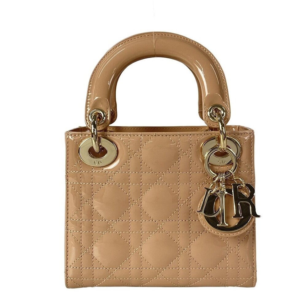 DIOR Christian Lady Bag Handbag Pink Beige Leather